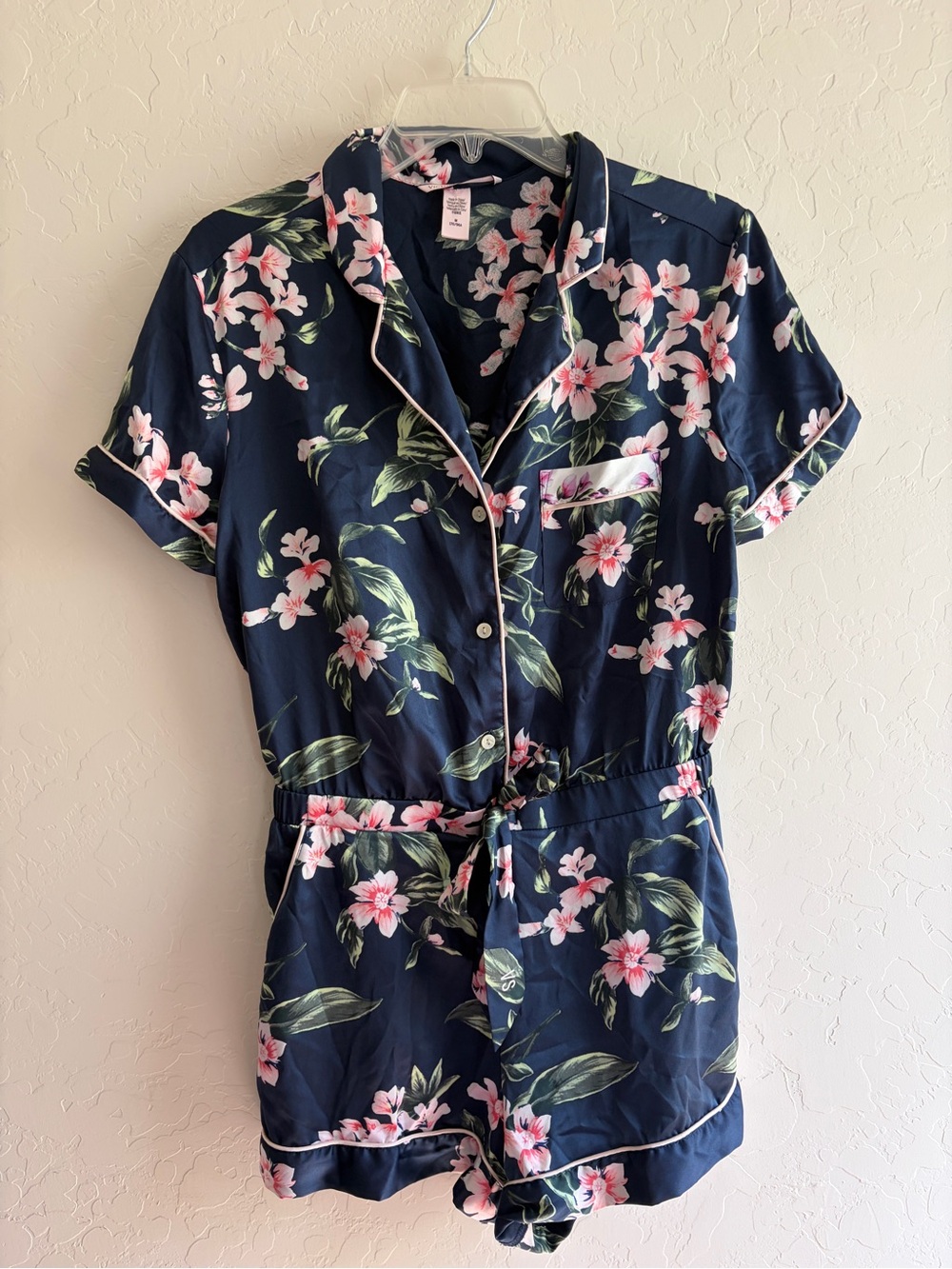 Victoria's Secret Navy Floral Short Sleeve Romper Pajama Set